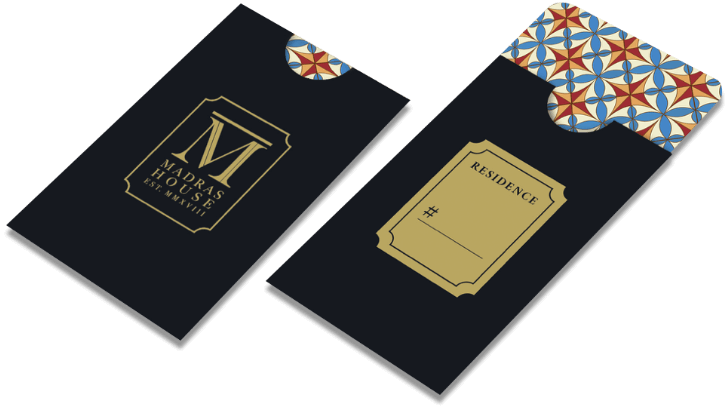 Mockup of the key card designed for Madras House by Design Foundry