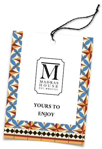 Mockup of the back side of the tag designed for Madras House by Design Foundry