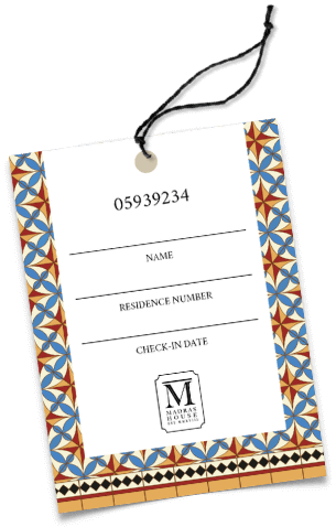 Mockup of the front side of the tag designed for Madras House by Design Foundry